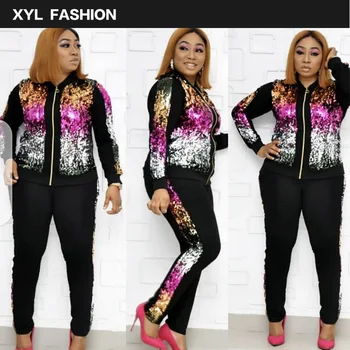 

African Sport Sets Sequins Trousers Tassels Tops Pants Suits Dashiki Dress Bazin Gowns Sexy Lady Party Traditional Hipster