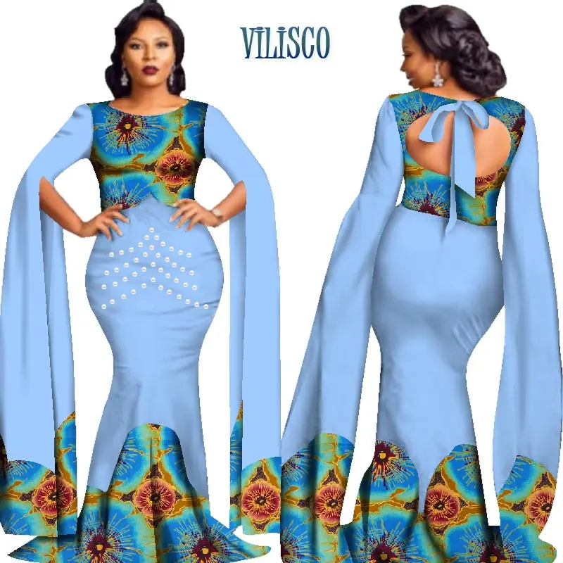 2020 Африканский принт платья с жемчугом для женщин Королева Стиль Vestidos