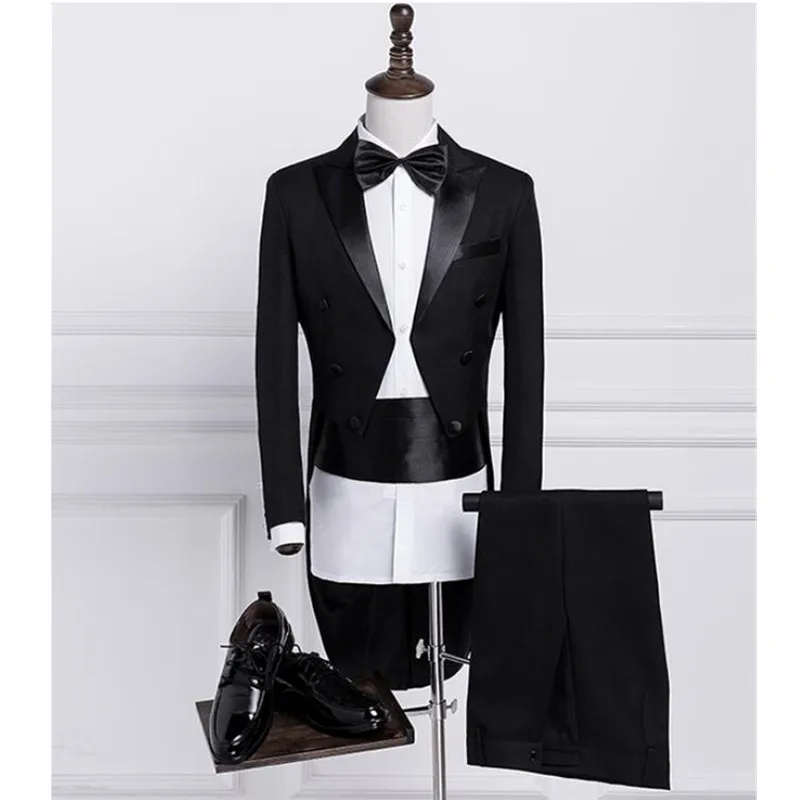 

New men's fashion classic dress three-piece suit (coat + pants + girdle) lapel tuxedo wedding dress groom groomsman dress.