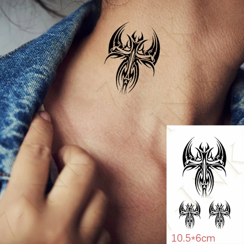 

Waterproof Temporary Tattoo Sticker Black Cross Totem Flash Tatoo Fake Tatto Arm Neck Leg Wrist Foot For Girl Men Women Kids