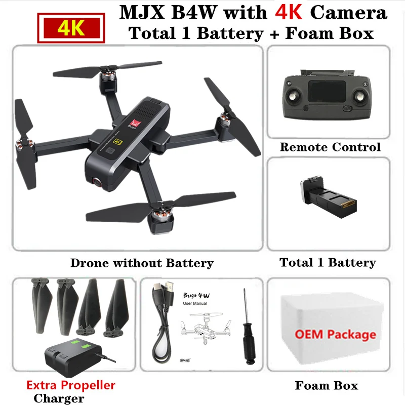 Большой Квадрокоптер MJX B4W gps Дроны с 5G wifi FPV 4K HD камера Анти-тряска 20 минут время полета 1,6 км Вертолет VS SG906 X12 Дрон - Цвет: Black 1B Foam Box