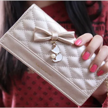 

Women Clutch Wallet Female Purse Money Bag Leather Long Purse Card Holder Coin Phone Wallet Tassel Bow Cat Pendant Zipper Purses