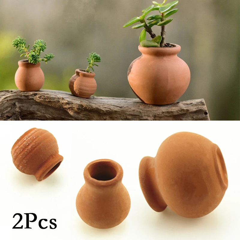 

2pcs Mini Grass Flower Pots Outdoor Yard Container Mini Planter Wedding Crafts Clay Pot Plant Decoration