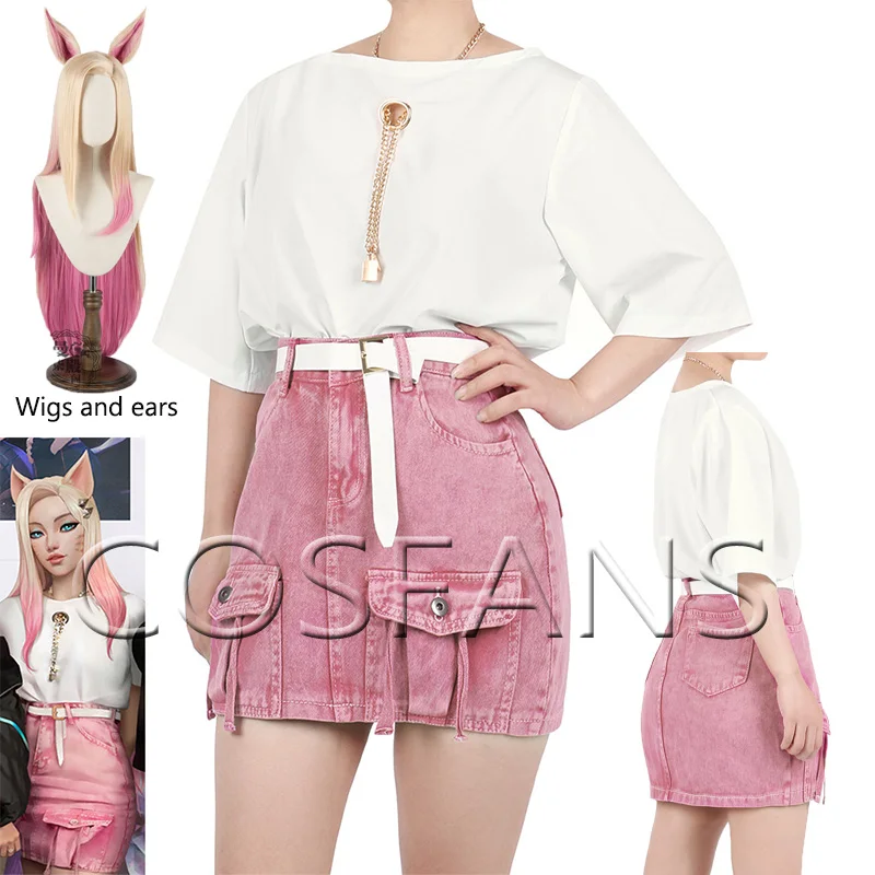 КДа Ahri карнавальный костюм Новое модное розовое платье короткая юбка игры