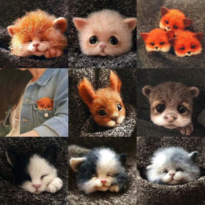 Kit Non finish Handcrafted Pocket Animal Pet Doll Toy Wool Needle Felting Kit Dog Cat Fox Rabbit needle felting kit wool felting kit needle felting painting kit