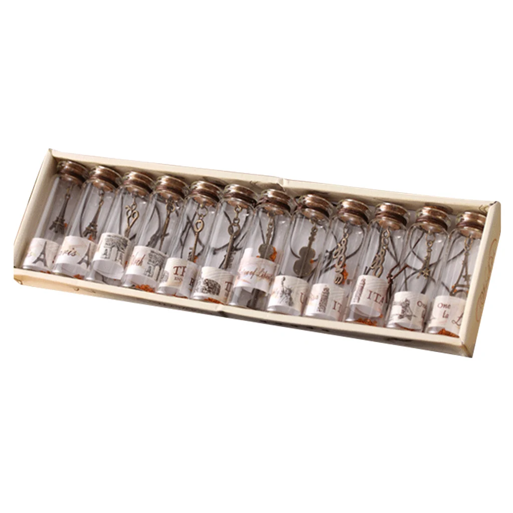 

12 Constellations Wish Bottles with Retro Key Cork Glass Drifting Bottles Decorative Crafts Gifts Drop Ship Support