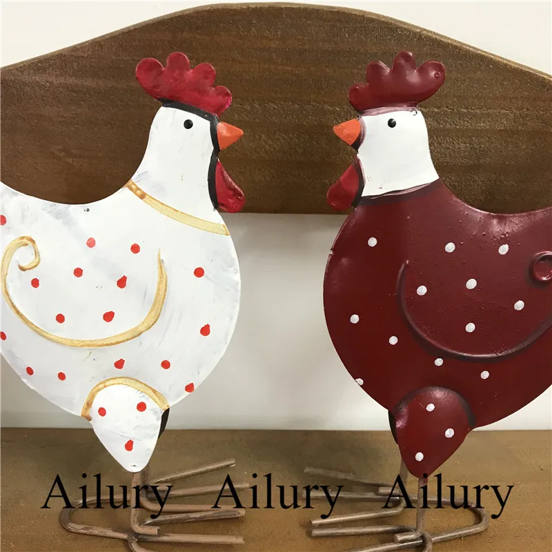 Red White Iron Couple Chicken Lovers Set Christmas Decorations Festive Decor American Country Window Desktop Oranments