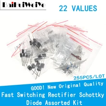 Redresseur de commutation rapide, 22 valeurs, 255 pièces/lot, Kit assorti de diodes Schottky 1N4001 1N4004 1N4007 1N5399 6A10 10A10 FR107 FR157