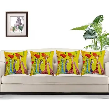 

New Colorful Pictures Sofa Home Cafe Bed Decor Pillow Case Square Cushion CoverCotton Linen Invisible Zipper 45cmx45cm (Yellow)