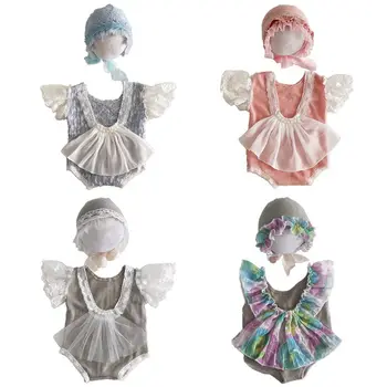 

2Pcs Newborn Photography Props Suit Lace Romper + Hat Set Knit Outfits Clothing Infants Shooting Photo Gifts