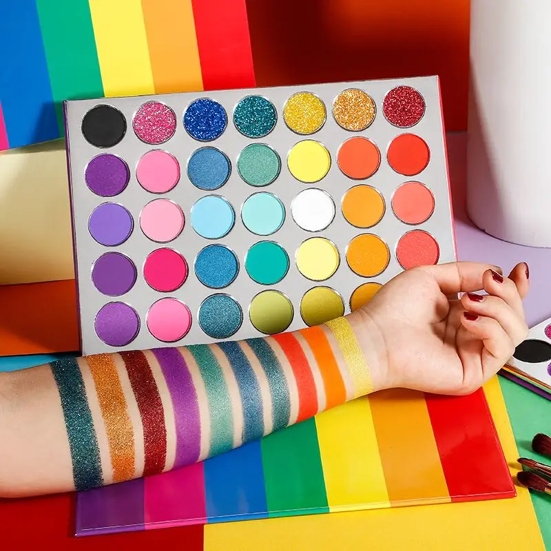 Private Label 35 Color Rainbow Eyeshadow Palette Matte Metallic Shimmer Makeup Eye Shadow Bright  Shades Make Your Own Brand