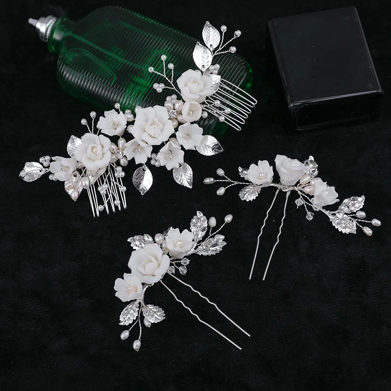 

Floralbride Handmade Porcelain Flower Freshwater Pearls Bridal Hair Comb Hair Pins Wedding Hair Accessories Women Hair Jewelry