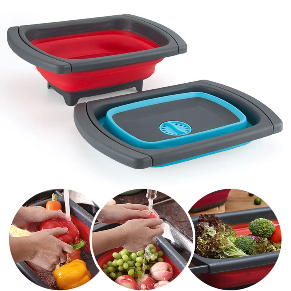 

Fruit Vegetable Collapsible Colander Foldable Strainer Folding Drain Baskets With Retractable Handles Kitchen Storage Gadgets