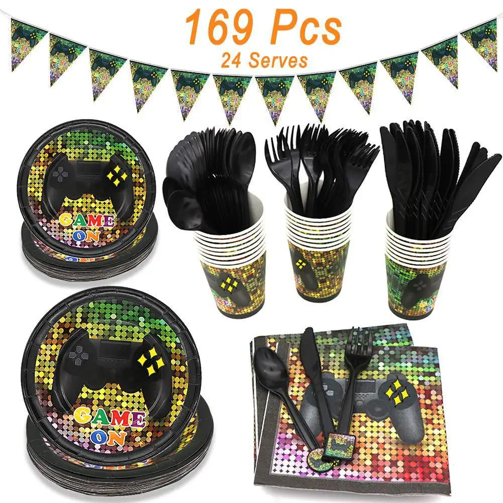 

Game Theme Disposable Tableware Set Gamepad Game Print on Boy Birthday Baby Shower Cup Plate Party Decoration Supplies