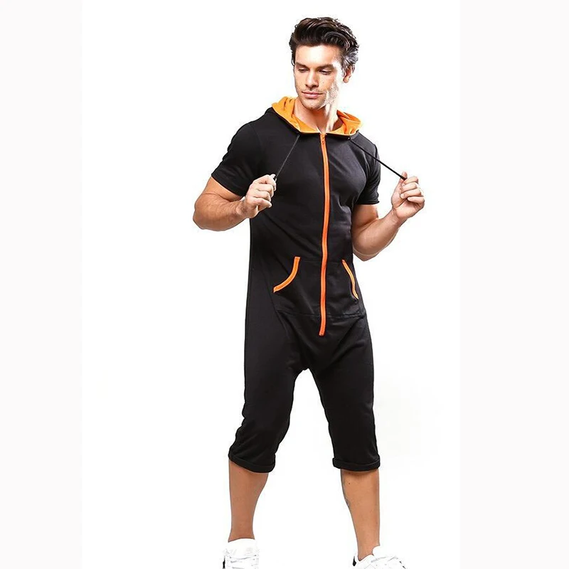 

Summer New Men Onesies Pajamas Suit Loose Short Sleeve And Cropped Trousers Jumpsuit Pajama Comfoatable Hooded Homewear