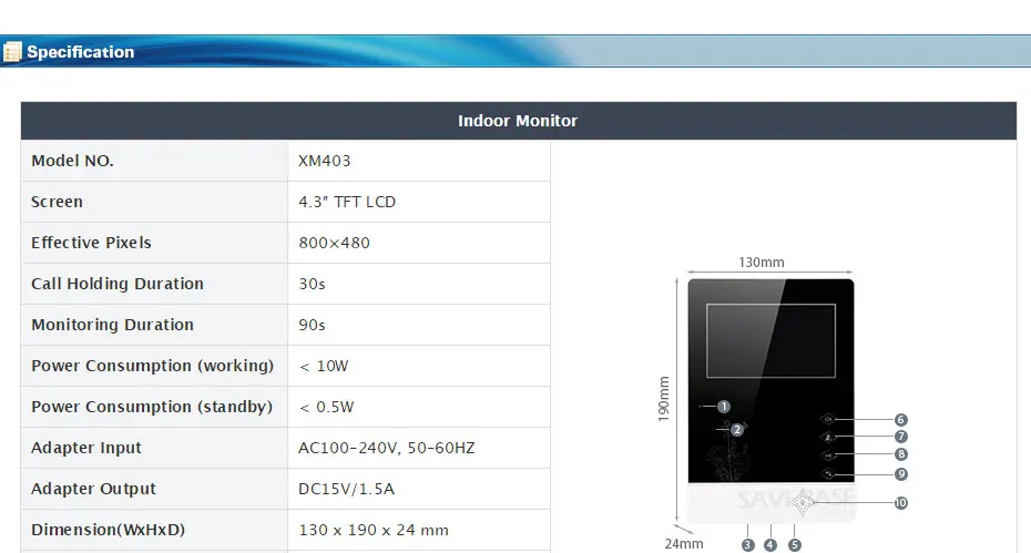 HOMSECUR 4," TFT lcd цветной внутренний монитор XM403 для видеодомофона