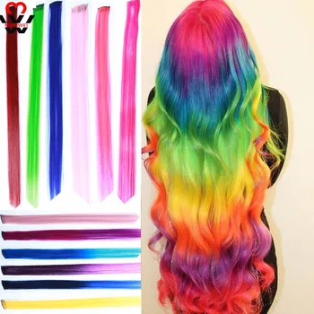 

MANWEI Long Straight Synthetic Color Hair Pieces Extension Clip In Highlight Rainbow Streak Ombre Pink Hair Strands on Barrette