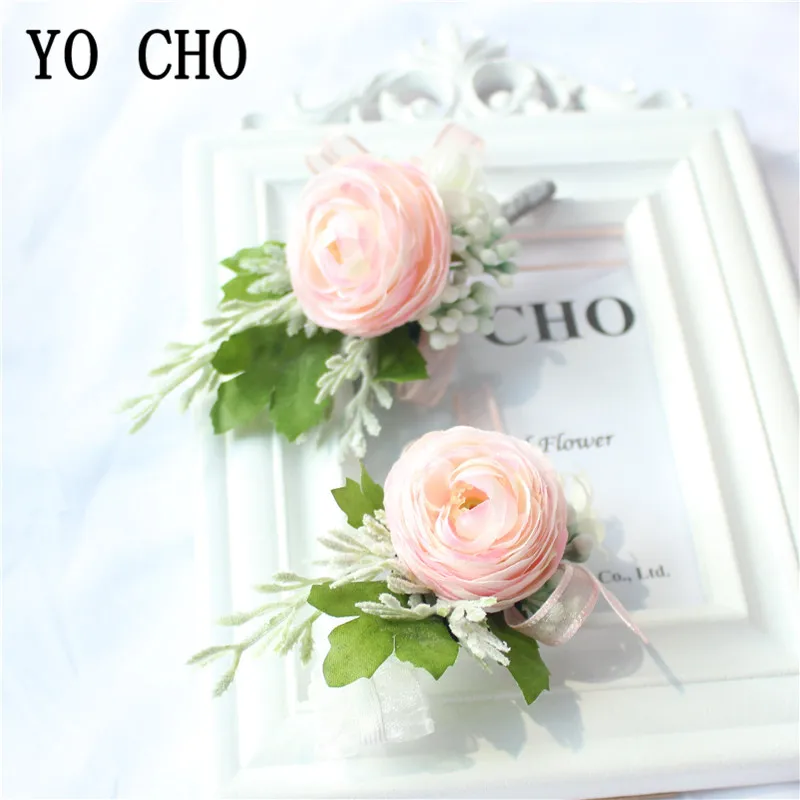 

YO CHO Silk Flower Corsage Bracelet for Bridesmaid Artificial Flower Wedding Corsage and Boutonniere Wedding Corsage Accessories