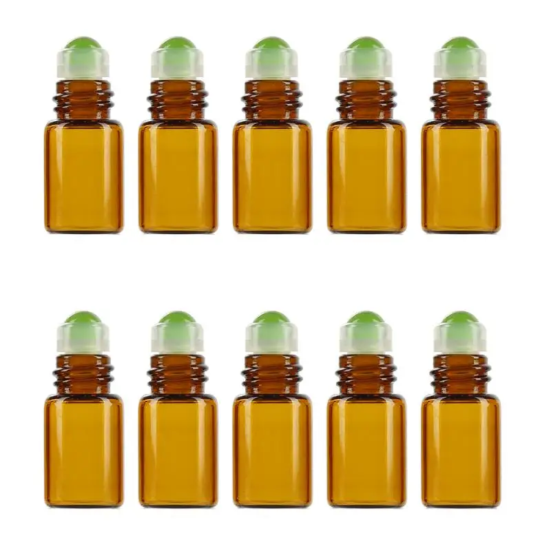 10 шт. 2 мл портативный Янтарный стеклянный ролик роллер эфирные масла бутылки путешествия многоразового бутылка прозрачный коричневый контейнер - Цвет: 2ml Green
