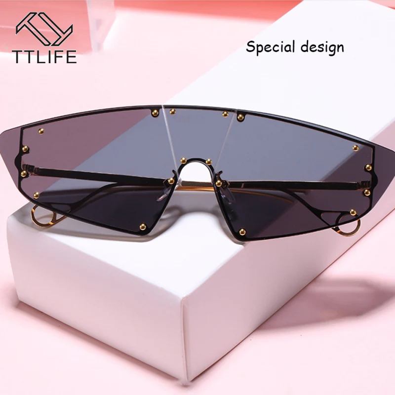 

TTLIFE Oversized Square Sunglasses Women Fashion Flat Top Red Black Clear Lens One Piece Men Shade Mirror UV400 Gafas De Sol