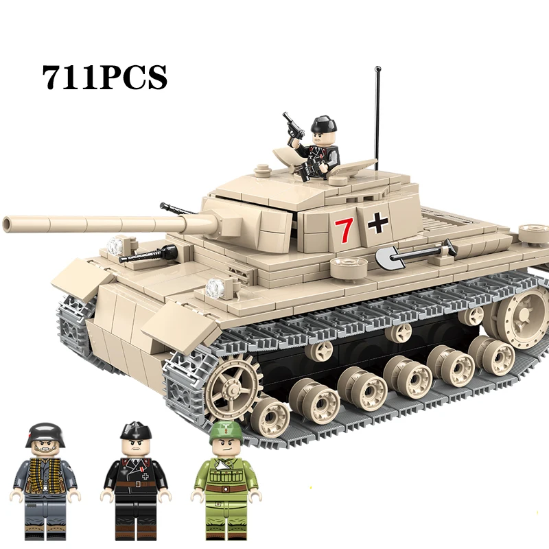

711PCS Military German Number three WW2 Tanks Building Blocks WW2 Military Tank Army Soldiers Figures Weapon parts Bricks toys