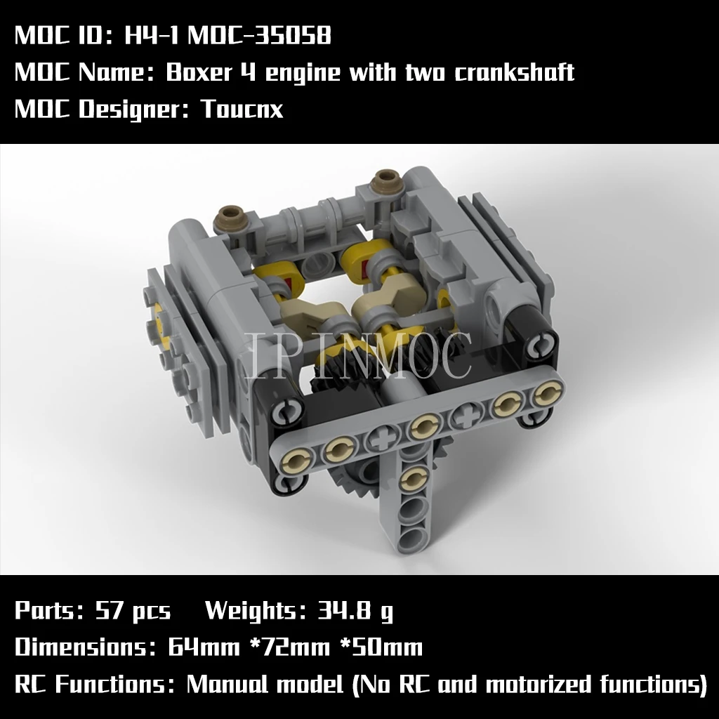 H4-1 MOC-35058 Boxer 4 двигатель с двумя коленчатыми валами от Toucnx | Игрушки и хобби