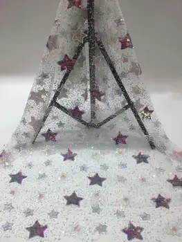 

Sequined African High Quality Net Wedding Lace Fabric 2018 New Nigeria Sequins Guipure Sewing Evening Dress Material FF75