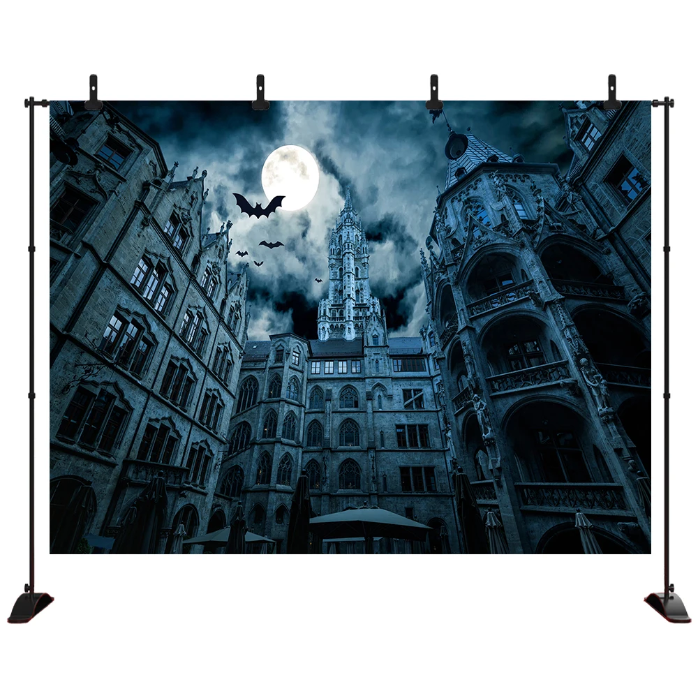 

Halloween mysterious full moon spooky castle photography background bat Halloween Photo booth props