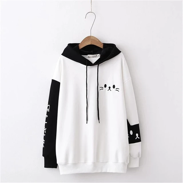 Kawaii Japanese Black & White Neko Sweater 4