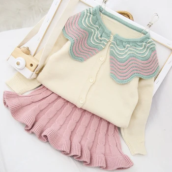

Girls Set New Autumn Winter Children Clothes Korean Strip Fashion Long Sleeve Sweater+Dress 2Pcs Kid Clothes