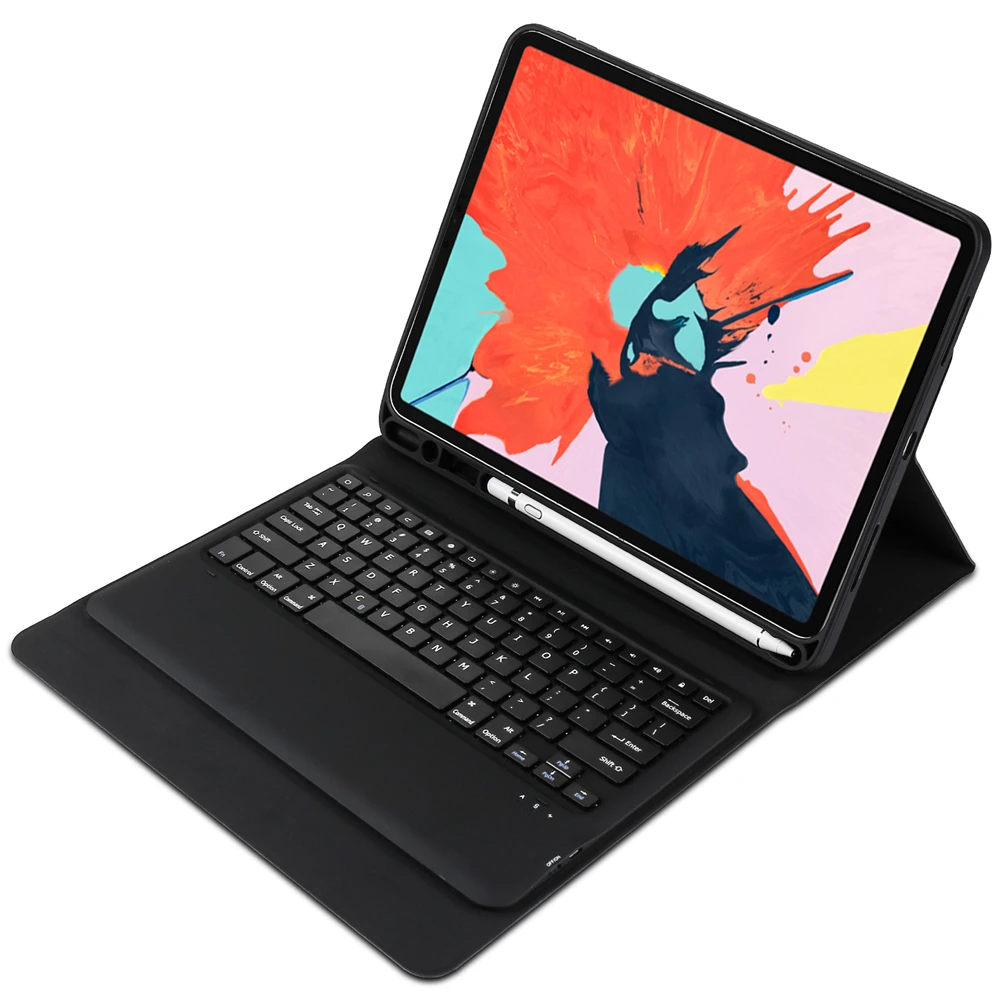 

For iPad Pro 12.9 (2018) Tablet Bluetooth USA Keyboard and Tablet Leather Protective Case with Pen Holder Shockproof Bag Coque