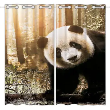 

HommomH blackout curtains (2 panels) top grommet bedroom type high quality fabric curtain tropical rainforest cute panda