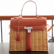 Женская сумка, роскошная, из ротанга, сумка-мессенджер, искусственная кожа, ручная работа, плетение из ротанга,, летние пляжные сумки для женщин, сумка, основной кошелек, сумка-тоут