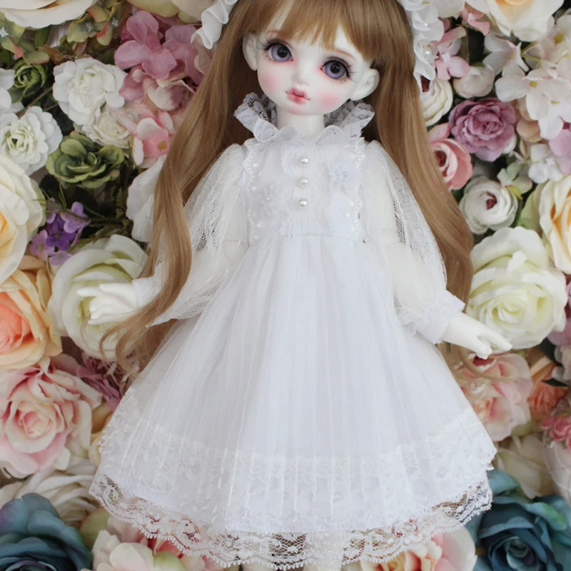 Одежда для кукол 1/6 1/4, белое платье принцессы, костюм для 1/6, YOSD 1/4, BJD, аксессуары для куклы MSD, юбка+ украшение для волос+ носки