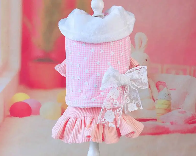 Kawaii зимняя одежда для собак четыре фута одежда для домашних животных Chiwawa jorkie Bomei платья в полоску - Цвет: Розовый