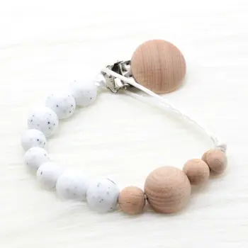 

Baby Silicone Teether Wood Ring Bracelet Pacifier Chain Holder Newborn Molar Toy E65D