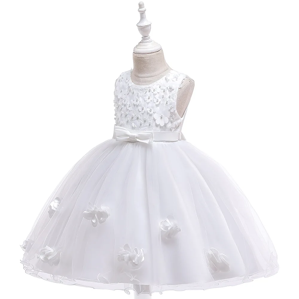 

Pearl Decor Mesh Elegant Bridesmaids Dress Kids Tutu Dress Bow-knot Children Pincess Dress Flower Wedding Dress For Girls