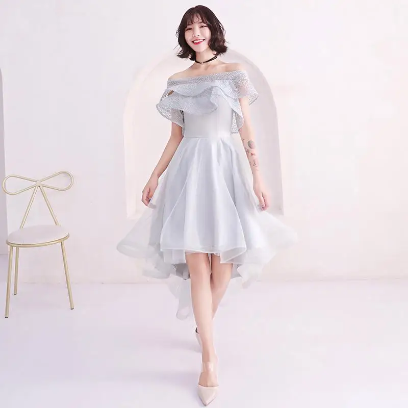 Bride Party Dress Butterfly Sleeve Evening Cheongsam Oriental Womens Wedding Long Qipao Elegant Gown Clothes Vestido XS-XXXL - Цвет: Gray - Short Long