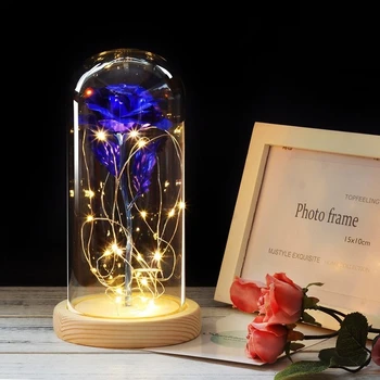 

Beauty And The Beast Gold-plated Red Rose With LED Light In Glass Dome For Wedding Party Valentine's Day Christmas Day Gift