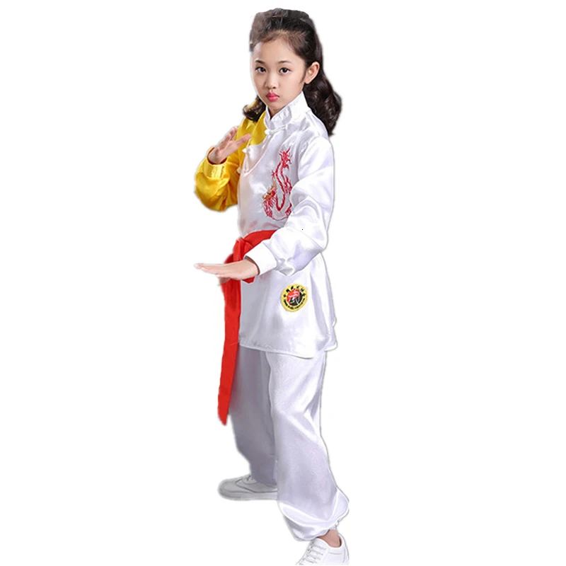 Детская одежда Wushu на день кунг-фу, 110-160 см традиционный костюм ханфу, китайский костюм для маленьких мальчиков и девочек - Цвет: White Uniform