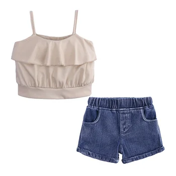 

2020 Fashion Toddler Baby Girls T-Shirt Dress Jeans Pants Clothes Outfits Set 2pcs Set Summer Hot Selling