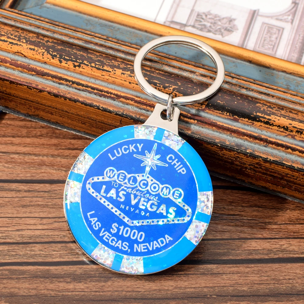 Vicney Las Vegas Letter Keychain For Women Men Lucky Chip Keychain Black Blue$1000000 Chip Keyring Gift Casino Souvenir