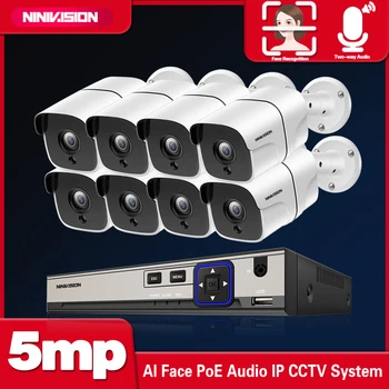 

H.265+ 8CH POE CCTV System 5MP AI Face detect NVR kit Tway Audio Bullet Dome POE IP Camera day night Security POE camera
