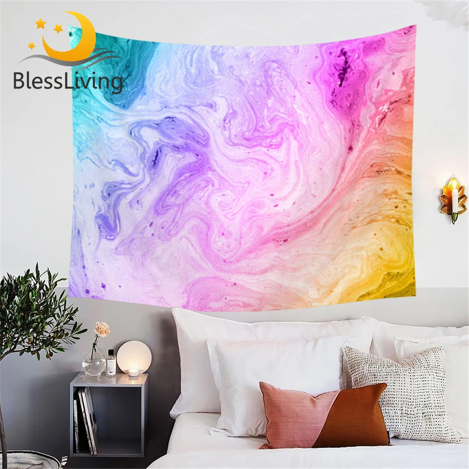 Blessliving虹抽象水彩タペストリー大理石タペストリーピンク 黄色 緑壁掛け女の子 Tapestry Aliexpress