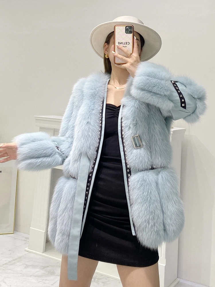 2020 NEW Middle Length Women Real Fox Fur Coat