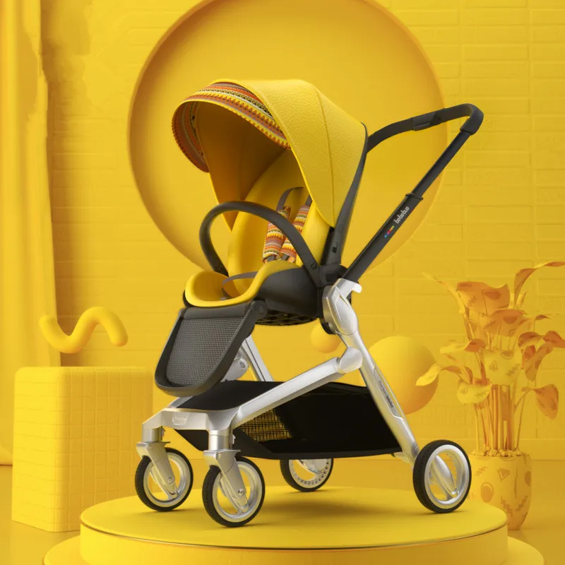 Многофункциональная Роскошная детская коляска 3 в 1 с высоким пейзажем, складная коляска для новорожденных, европейский дизайн - Цвет: Цвет: желтый