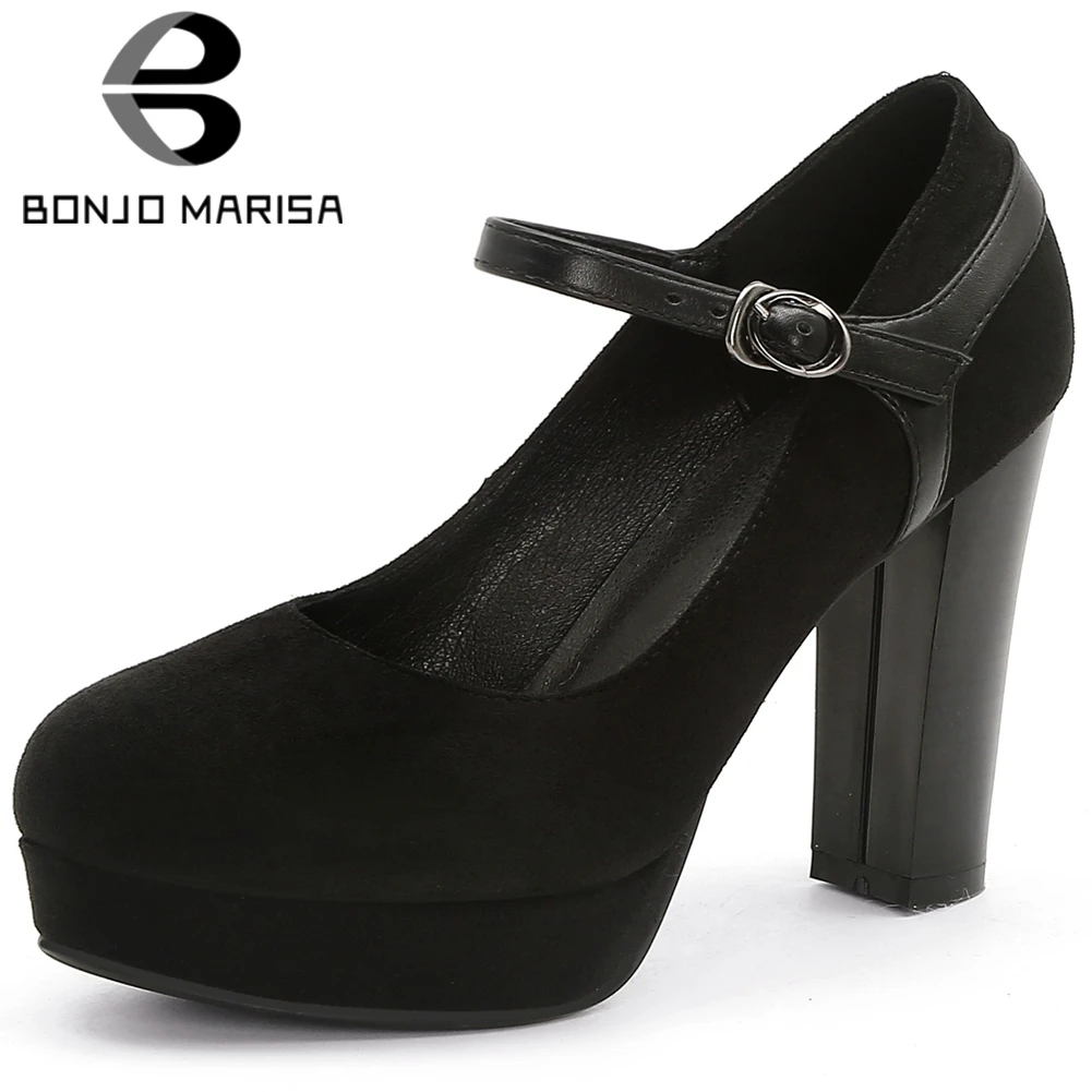 

BONJOMARISA New Ladies Spring Elegant Flock Pumps OL Cool High Heels Pumps Women 2020 Office Platform Shoes Woman