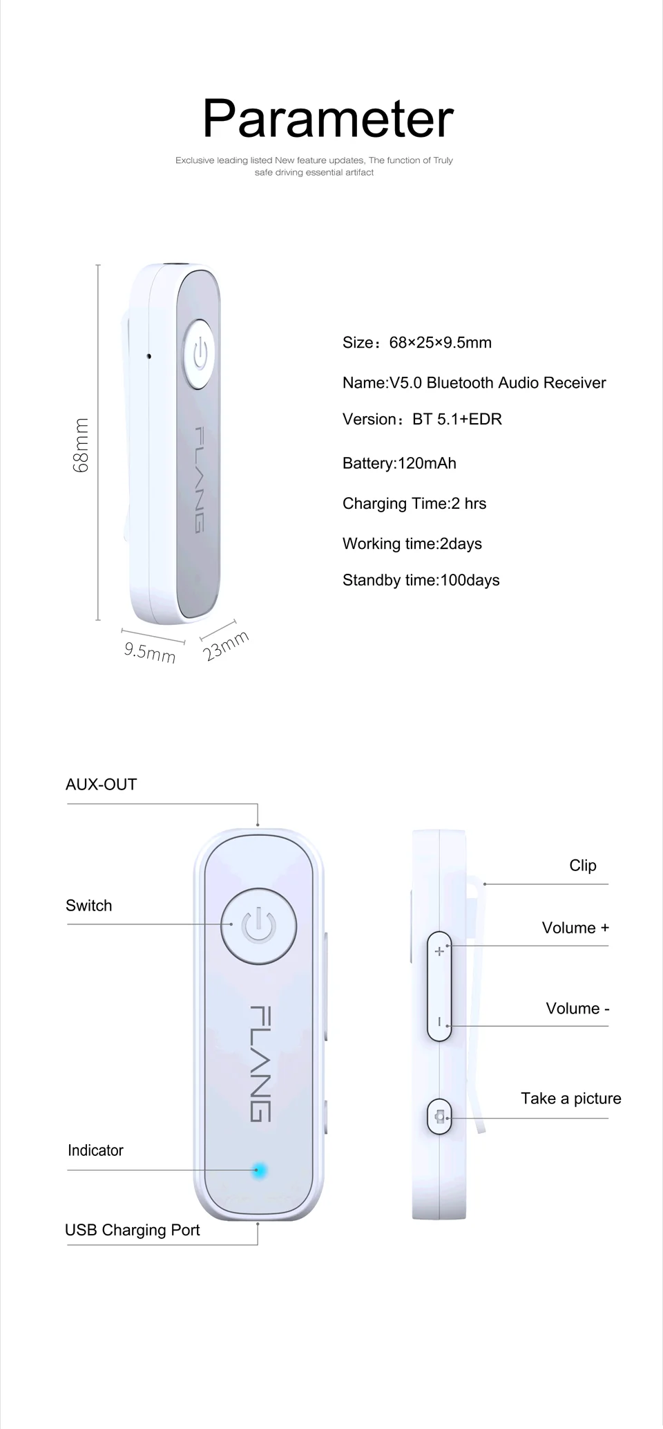 Flang GS1 Bluetooth 5,1 аудио музыкальный беспроводной ресивер HIFI адаптер с микрофоном 3,5 мм разъем для наушников динамик руки