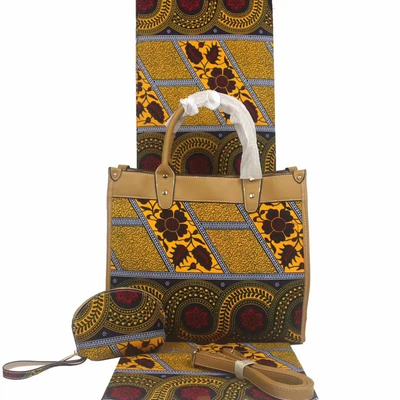 African Fabric Handbag Women Ankara Fabric Shoulder Bag African Wax Print Fabric 6Yards Cotton Fabric With 2Pcs Real Wax Tn-A82