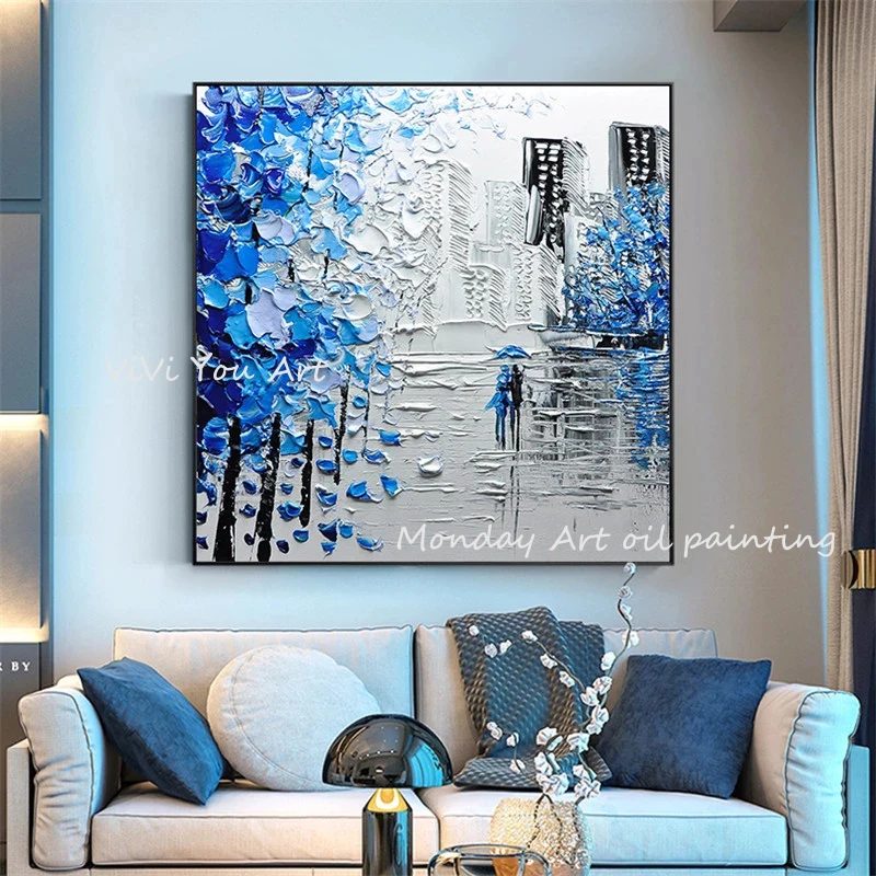 Ручная роспись абстрактное искусство голубая бабочка масляная живопись на холсте художественная настенная живопись для настенные картины для гостиной украшение дома